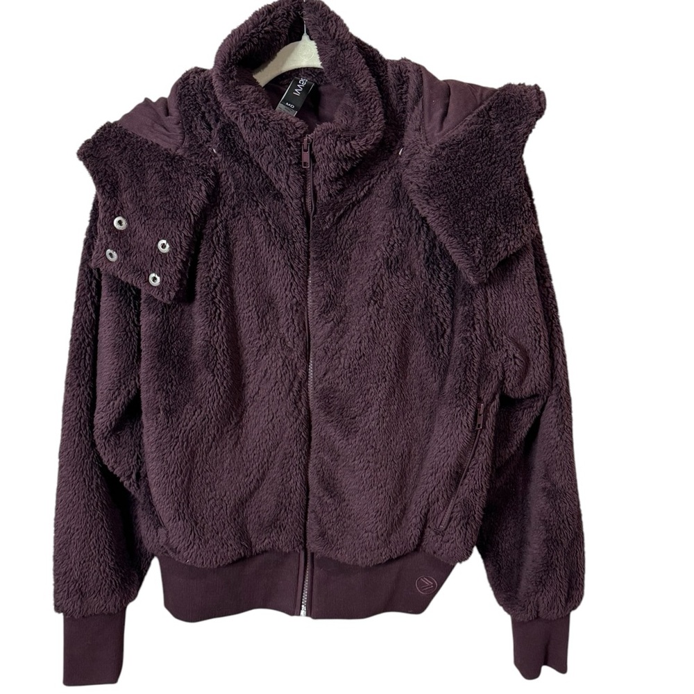 Savvi Amy Sherpa Jacket with Hood, Size Medium, Color Eggplant